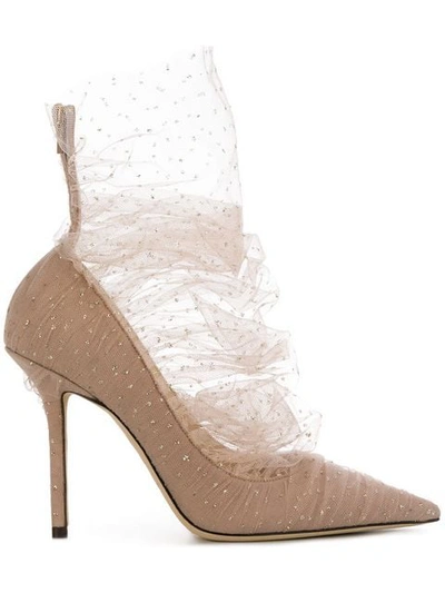 Jimmy Choo Lavish 100 Glittered Tulle And Suede Pumps In Ballet Pink/ballet Pink/gold