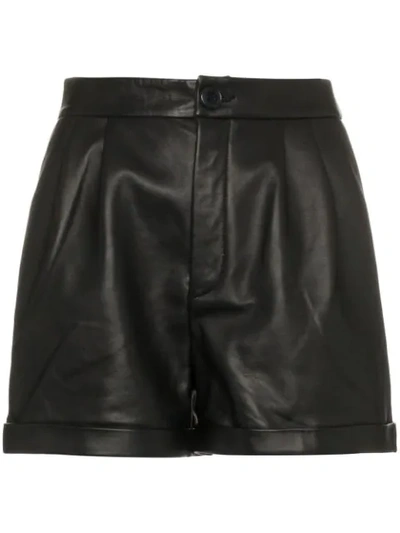 Frame High-rise Pleated Leather Shorts In Black