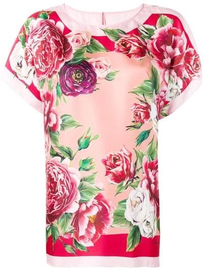 Dolce & Gabbana 花卉印花真丝女式上衣 In Rosa