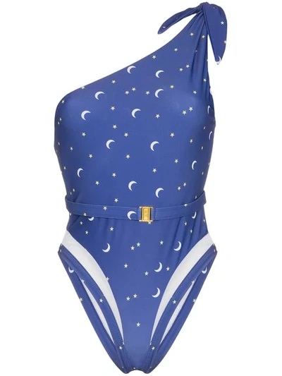 Ambra Maddalena Sailor Moon One Shoulder Moon And Star Print Swimsuit In Blue