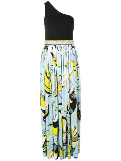 Emilio Pucci One-shoulder Stretch-knit And Printed Crepe Maxi Dress In Black