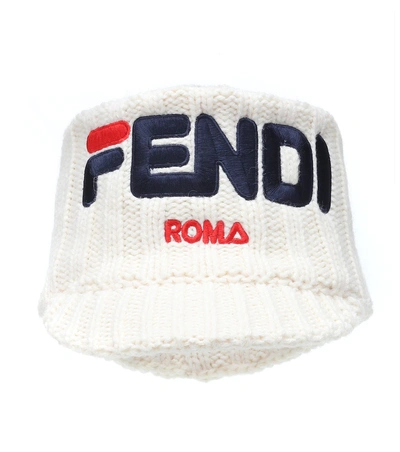 Fendi Mania Logo-embroidered Knitted Headband Cap In White