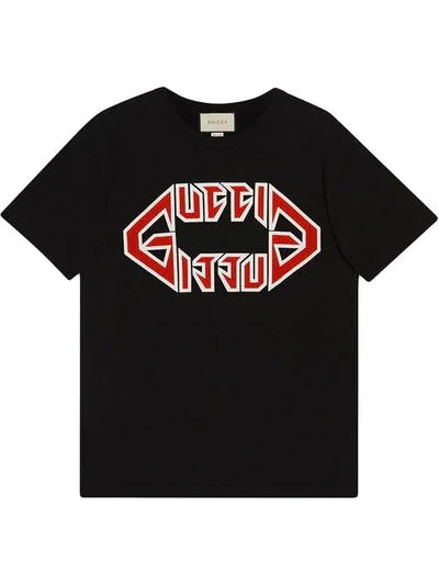 Gucci Flipped Metal Logo Cotton-jersey T-shirt In Black