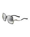 ELIE SAAB SQUARE TITANIUM SUNGLASSES W/ CRYSTAL WAVE ARMS,PROD215610331