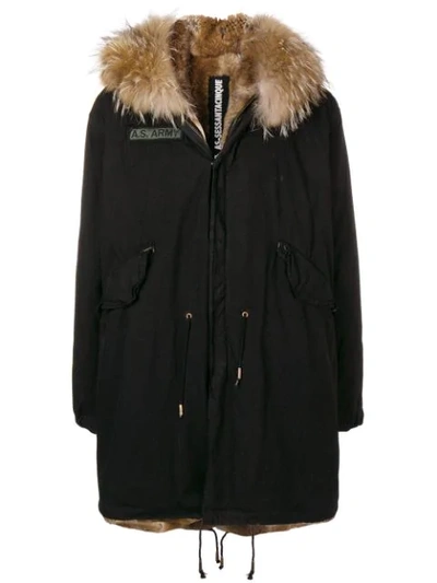 As65 Fur Hood Parka Coat In Black