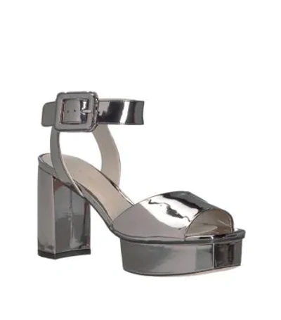 Stuart Weitzman Ankle Strap Patent Leather Platform Sandals In Silver
