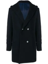 DANIELE ALESSANDRINI DANIELE ALESSANDRINI HOODED DOUBLE BREASTED COAT - BLUE