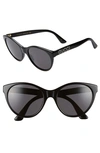 GUCCI 54MM ROUND CAT EYE SUNGLASSES - BLACK/ CRYSTAL/ SOLID GREY,GG0419S001