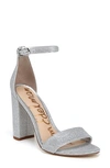 Sam Edelman Yaro High-heel Glittered Mesh Sandals In Soft Silver Fabric