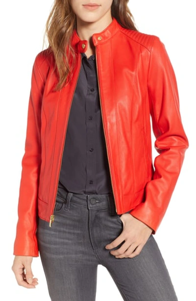 Cole Haan Seamed Leather Jacket In Red