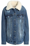 AINEA AINEA WOMAN FAUX SHEARLING-TRIMMED DISTRESSED DENIM JACKET MID DENIM,3074457345619467223