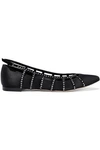 SERGIO ROSSI SERGIO ROSSI WOMAN CRYSTAL-EMBELLISHED SUEDE-TRIMMED SATIN POINT-TOE FLATS BLACK,3074457345619638193