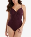 Miraclesuit Rock Solid Love Knot Twist-front Faux-fly-away Allover-slimming One-piece Swimsuit Women's Swimsuit In Shiraz