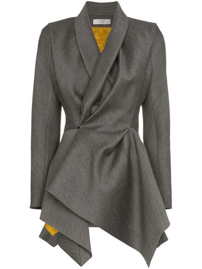 Poiret Shawl Collar Asymmetric Virgin Wool Silk Blend Jacket In Grey
