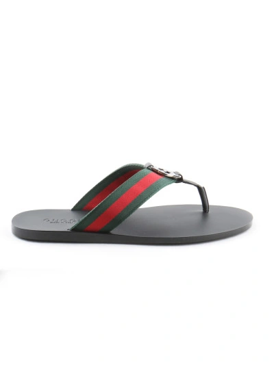 Gucci Web And Leather Thong Sandal In Nero