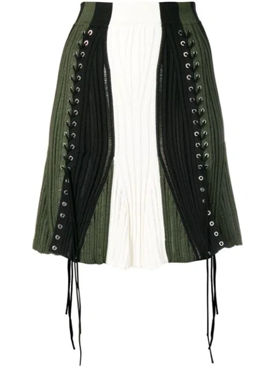 Alexander Mcqueen Laddered Color-block Skirt In Black/military Green