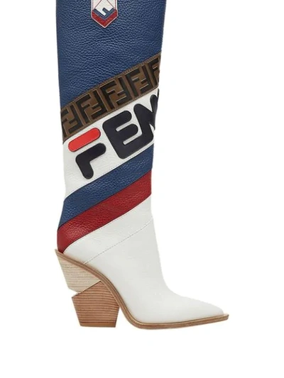 Fendi Red, White And Blue  Mania Cutwalk Logo Boots - 白色 In White