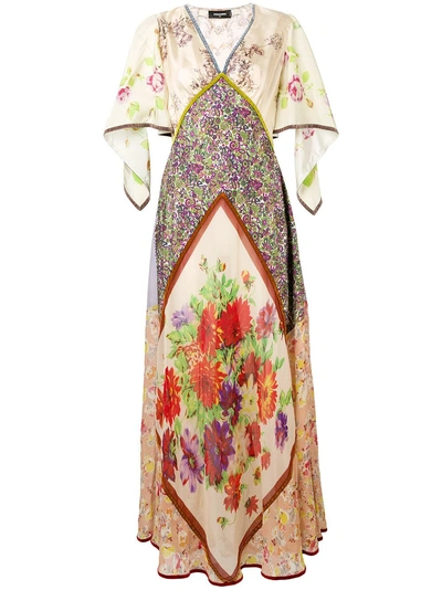 Dsquared2 Printed Chiffon Embroidered Gown In Multicolor