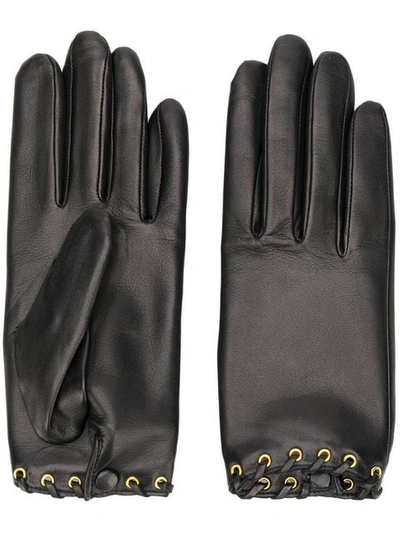 Agnelle Rivet Leather Gloves In Black