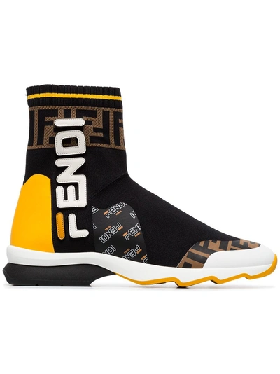 Fendi Mania Rocko Leather Sock Boots - 黑色 In Black & Multicolor