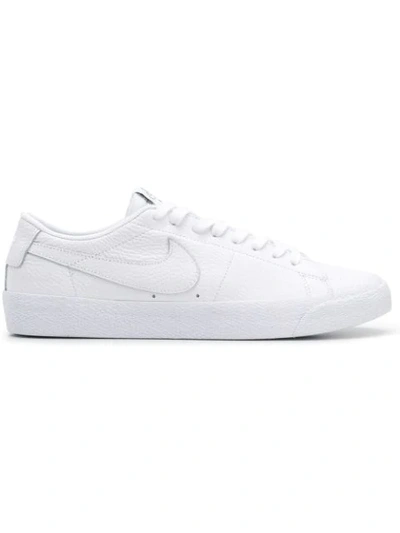 Nike Blazer Low Leather Trainers In Triple White In White/white/white