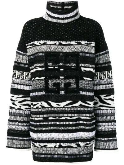 Givenchy Zebra-intarsia Sparkle 4-g Turtleneck Wool Jumper In Black