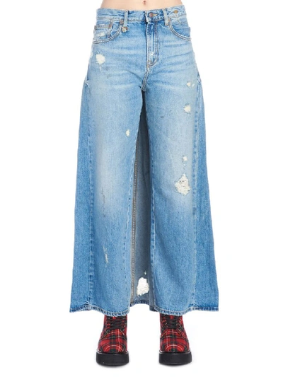 R13 Cotton Denim Jeans W/ Back Skirt Panel In Blue