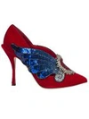 Dolce & Gabbana Lori Embellished Velvet Pumps In Rosso