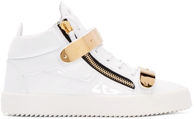 Giuseppe Zanotti Men's Double-strap Patent Mid-top Sneakers, Gold/white