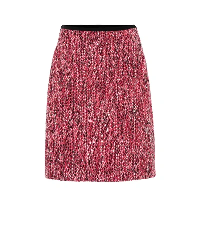 Gucci A-line Multicolor Tweed Short Skirt W/ Velvet Trim In Pink
