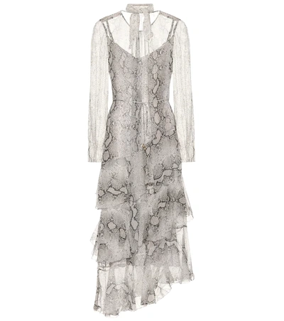 Zimmermann Corsage Python-print Tiered Silk Dress In Grigio