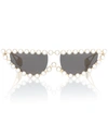 Gucci 53mm Crystal Embellished Cat Eye Sunglasses - Gold/ Pearls W/ Solid Grey In Golden