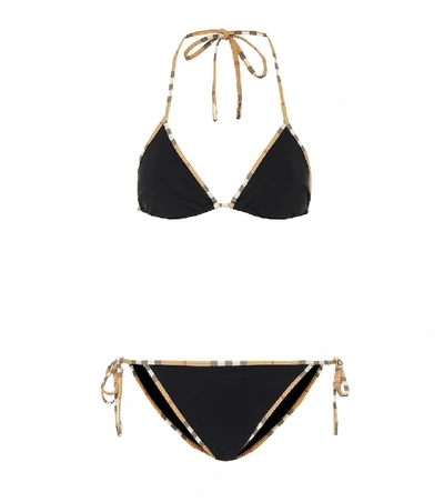 Burberry Check Detail Stretch Nylon Triangle Bikini In Black