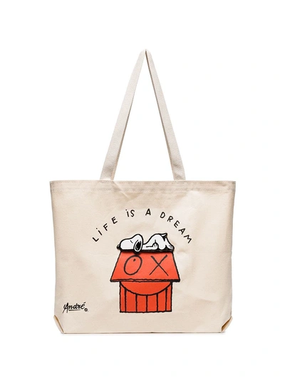 Pintrill Cream Snoopy Life Is A Dream Tote By Mr A - White