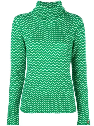 Perfect Moment Chevron Striped Roll Neck Jumper In Green