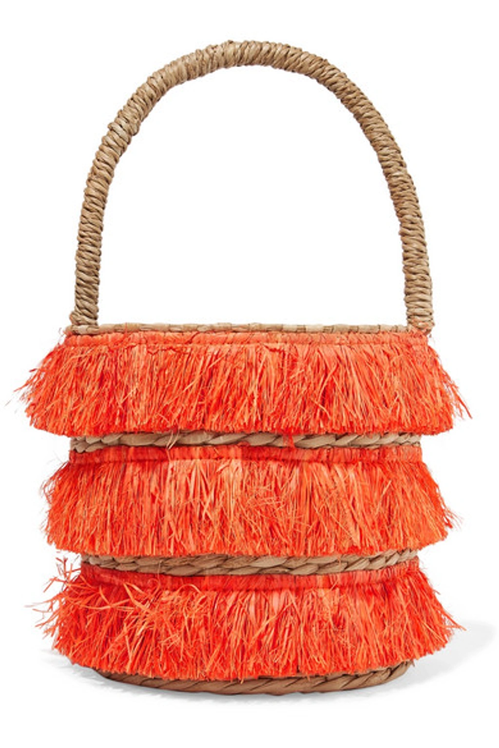 Kayu Lolita Mini Fringed Woven Straw Tote In Coral ModeSens