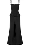 TORY BURCH SMOCKED SILK CREPE DE CHINE JUMPSUIT