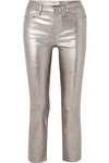 FRAME CROPPED METALLIC STRETCH-LEATHER HIGH-RISE STRAIGHT-LEG PANTS