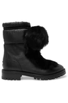 JIMMY CHOO GLACIE POMPOM-EMBELLISHED SHEARLING AND SHELL-TRIMMED LEATHER ANKLE BOOTS