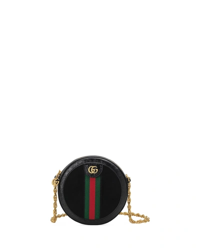 Gucci Ophidia Mini Round Suede Crossbody Bag In Black