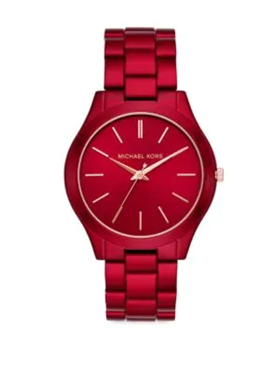 Michael Kors Petite Runway Stainless Steel Bracelet Watch In Red