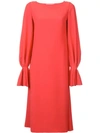 Carolina Herrera Ruffle-cuff Shift Dress In Red