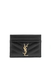 SAINT LAURENT YSL GRAIN DE POUDRE LEATHER CARD CASE, GOLDEN HARDWARE,PROD215220220