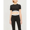 Rabanne Cropped Logo-waistband T-shirt In Black
