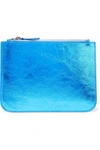 IRIS & INK IRIS & INK WOMAN BLAKE METALLIC CRACKED-LEATHER CLUTCH LIGHT BLUE,3074457345619340214