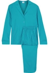 IRIS & INK IRIS & INK WOMAN SHARON COTTON AND SILK-BLEND TWILL PAJAMA SET TURQUOISE,3074457345619252192