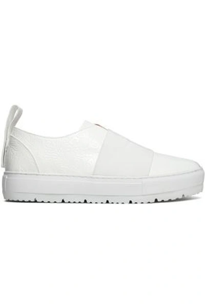 Jil Sander Paneled Embossed Leather Sneakers In White