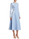 OSCAR DE LA RENTA Embroidered Floral Fit-&-Flare Dress