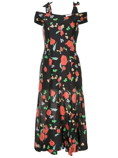 Alice Mccall One Kiss Cold-shoulder Floral-print Crepe De Chine Midi Dress In Black