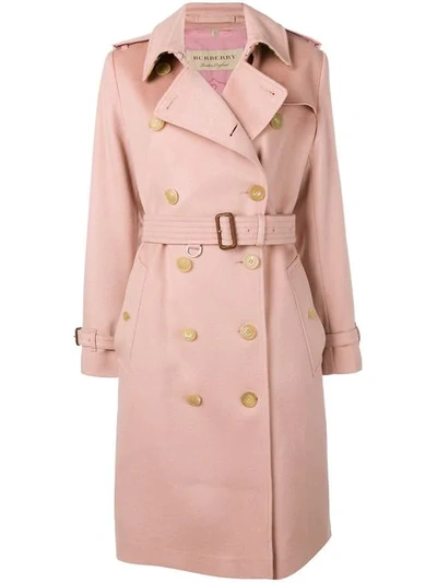 Burberry Kensington Belted Cashmere Long Trench Coat, Rose Pink